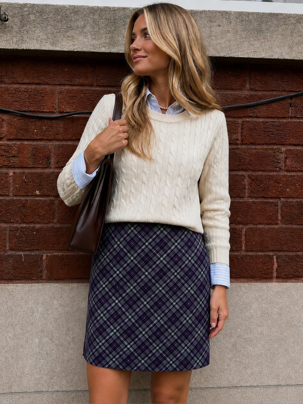 Women's Pencil Skirt in Purple Plaid